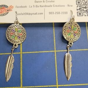 Silver Tone Multicolor 1.5" Feather Earrings